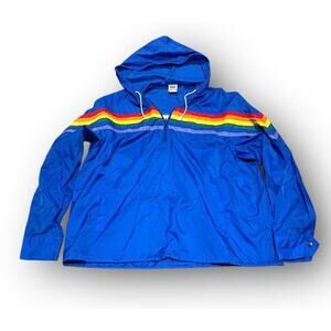 Vtg Volleys Blue Rainbow Nylon Windbreaker Jacket Zip Up Sz XL 23/28” Great Cond